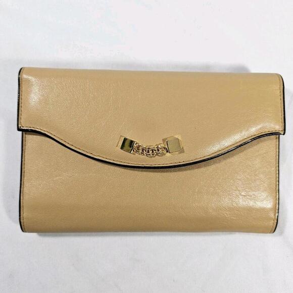 Vintage Bosca Women’s Leather Travel Wallet Checks/Cards-BiFold/Snap Cream Tan - Picture 2 of 12